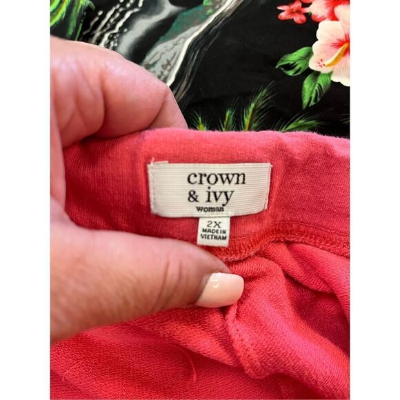 Crown & Ivy Pink & Green Preppy Jersey Knit Tie Waist Skort sz 2X - Picture 7 of 8